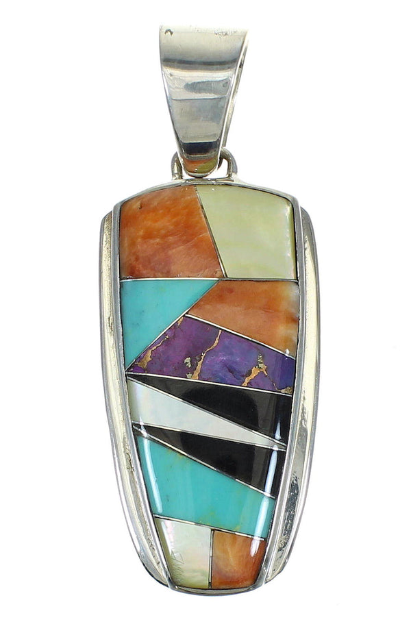 Multicolor Inlay And Authentic Sterling Silver Southwest Pendant YX67490